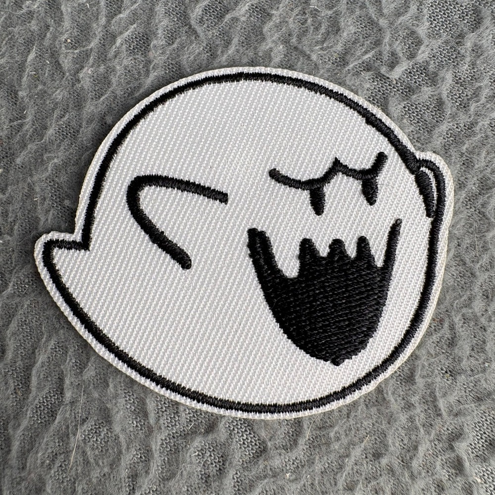 Super Mario Boo Ghost Embroidered Patch White Black Video Game Applique 2.5 Inch